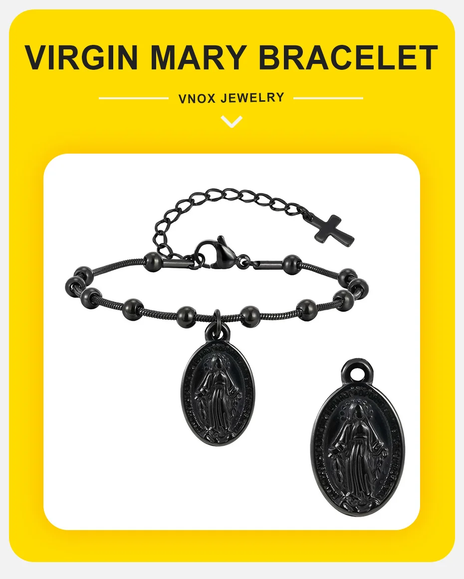 Vnox Damen-Rosenkranz-Jungfrau Maria-Armbänder, trendiges Edelstahl-Kreuzarmband im zwei Stil, bezaubernder religiöser Gebetsschmuck – Detail 1