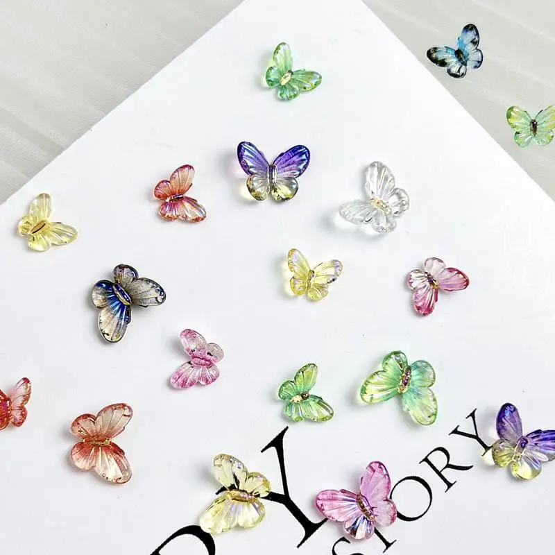 3D 그라데이션 컬러 나비 네일 아트 장식, 투명 오로라 시리즈, 송진 동물 네일 참 액세서리, DIY 매니큐어