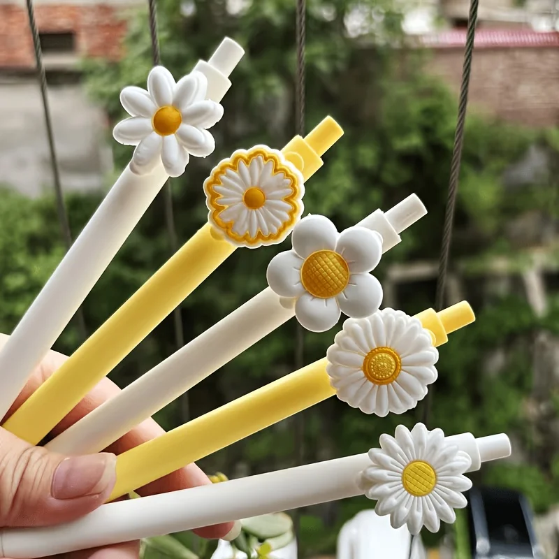 5 penne a sfera a tema girasole bianco, stagione di ritorno a scuola, adatte per la scuola, l'ufficio, inchiostro nero, scrittura fluida. - immagine 5