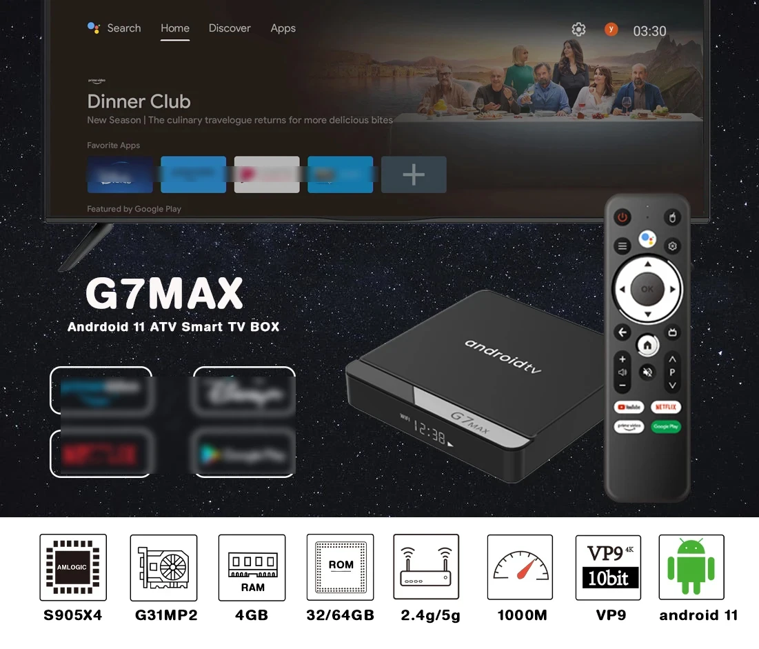 Smart tv Box com Receptor Wi-fi g7 Max S905x4 Android 11 4gb 64gb 32gb 4k hd 5g - Image 6