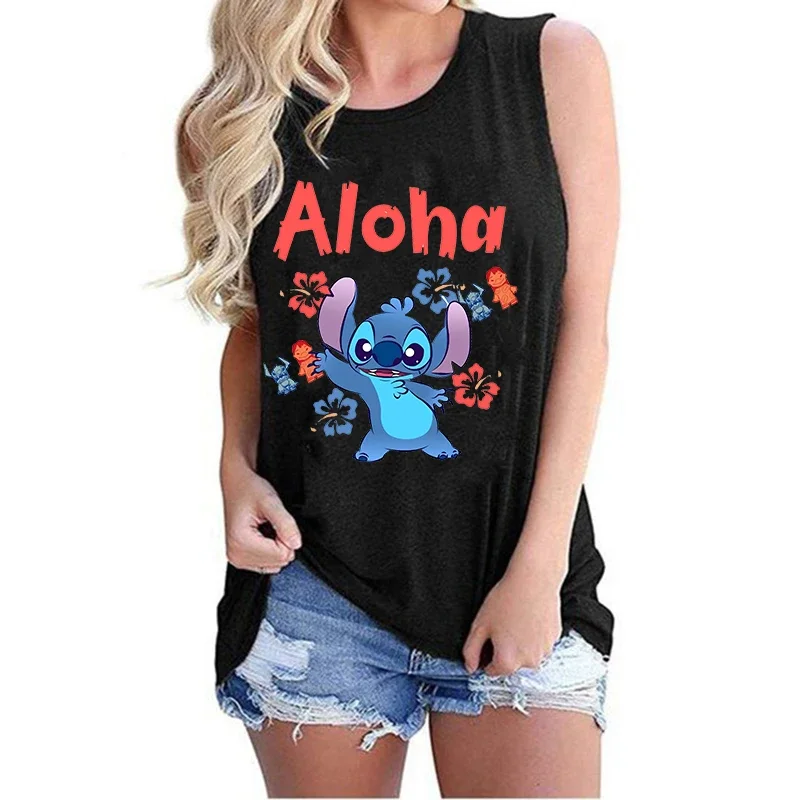 Cartoon Kawaii Disney Lilo Stitch Tank Top Funny T Shirt Women Vest Stitch T-shirt Graphic Tshirt Tee Female 5