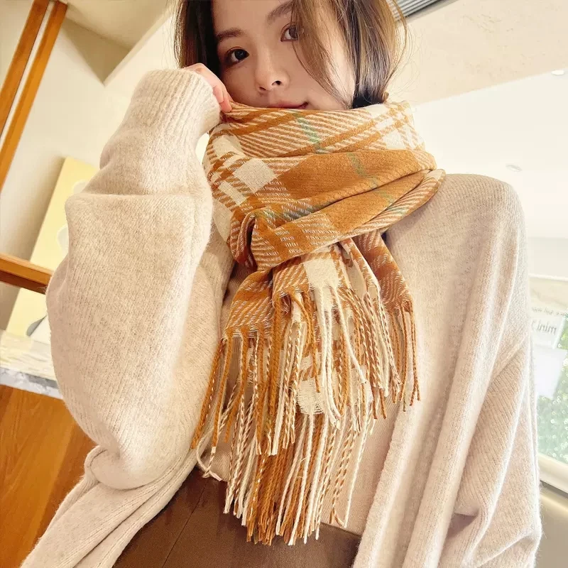 Imitation Cashmere Women Scarf Winter Preppy Style Sweet Plaid Femme Warm  Thick Blanket Wrap Shawl Mujer Scarves Stoles Muffler - AliExpress