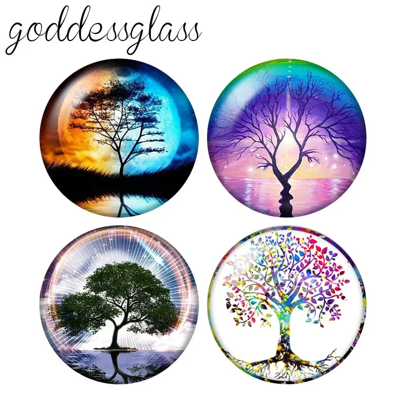 

New Tree of Life drawings Tree patterns 10pcs 12mm/18mm/20mm/25mm Round photo glass cabochon demo flat back Making findings