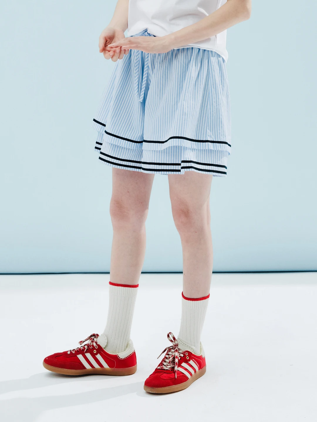 Women Cotton Printed Striped Double-layer Shorts