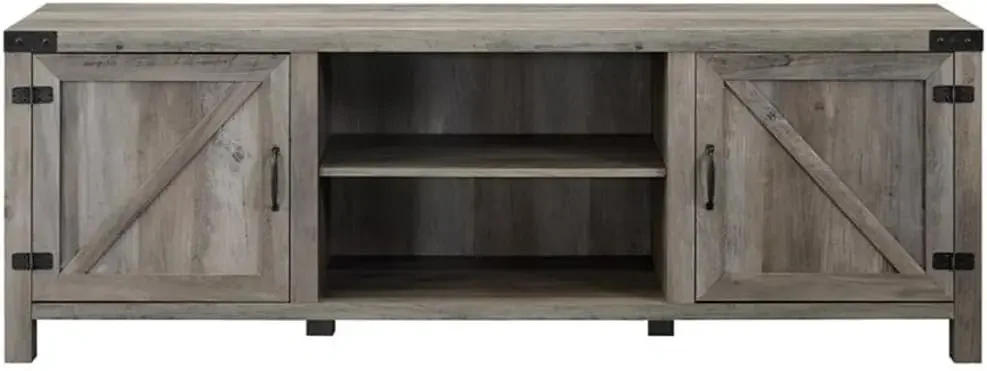 4 Piece Farmhouse Barn Door TV Stand Console Coffee Table and 2 End Table Living Room Set in Rustic Gray Oak 6