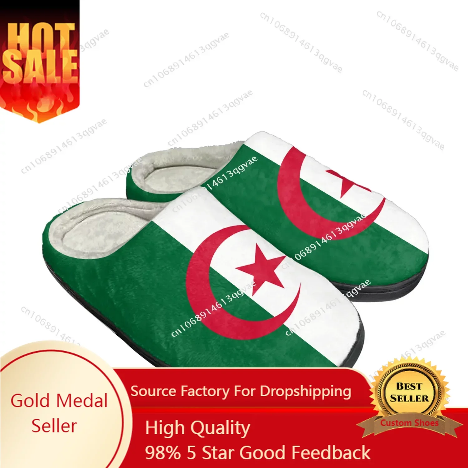 Algerian Flag Home Cotton Custom Slippers Mens Womens Sandals Algeria Plush Bedroom Casual Keep Warm Shoes Thermal Slipper