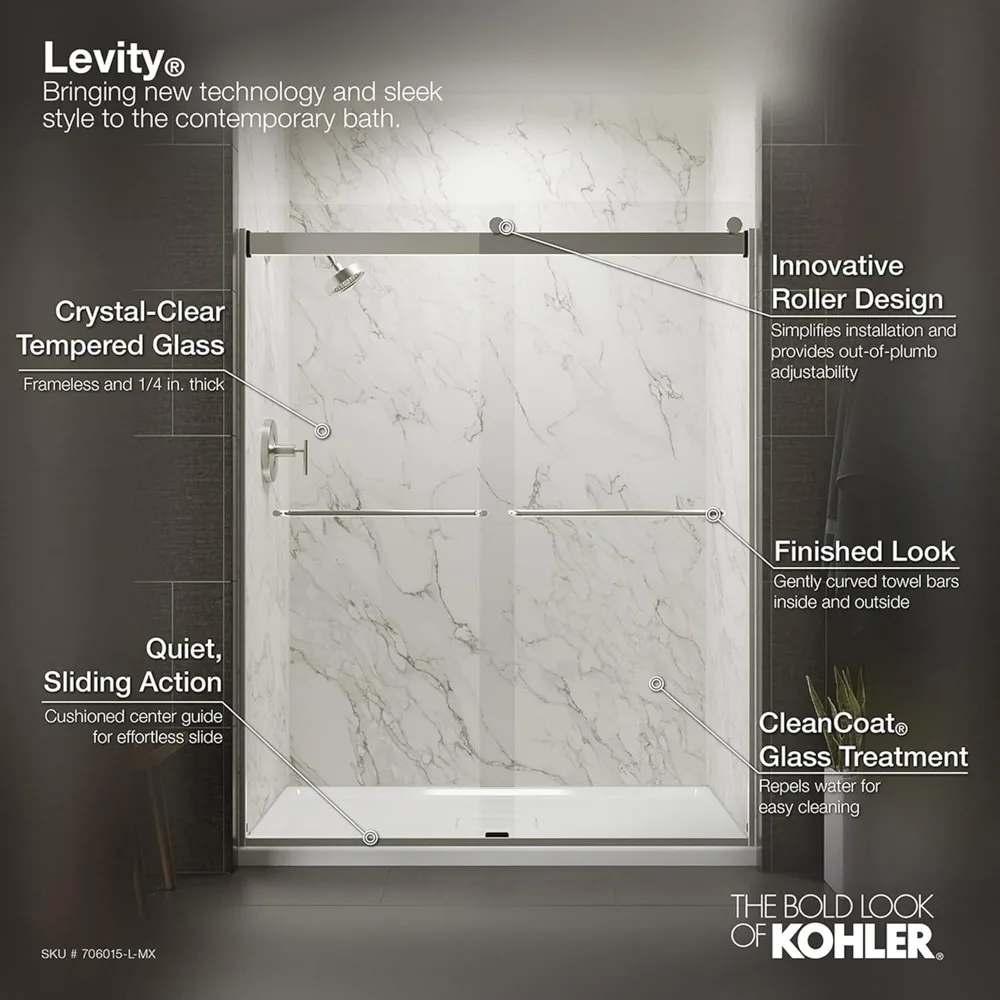 Shower Door, 74.00 x 3.06 x 59.63 inches, Crystal Clear with Matte Nickel frame 3