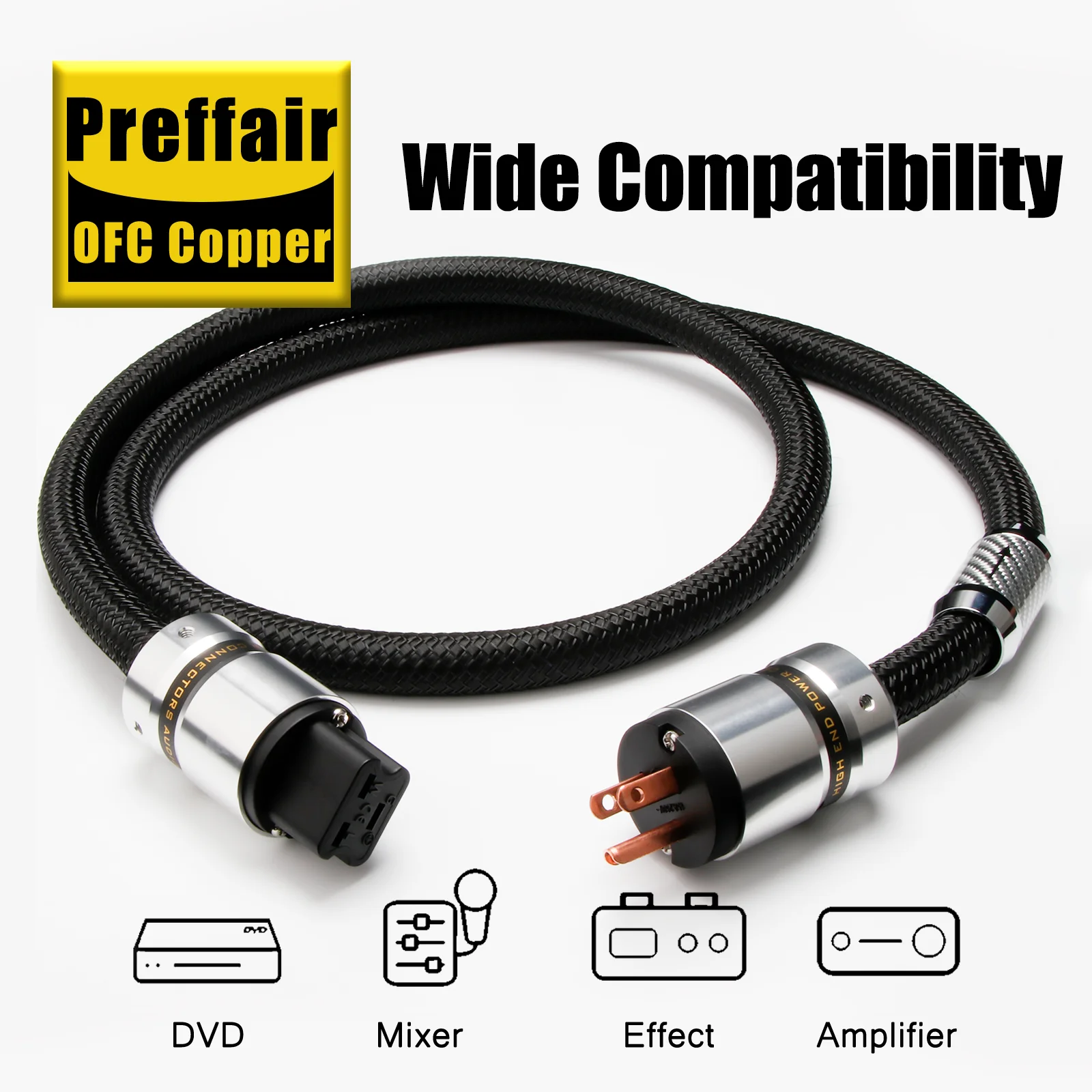 Preffair D503P080 하이엔드 12AWG C19 전원 케이블 US/EU 순수 구리 20A IEC 암 플러그(DAC/전원 필터/앰프/서브용)