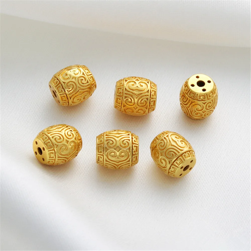 

18K gold clad matte gold auspicious clouds drum beads transfer beads spacer beads diy handmade chain jewelry accessories