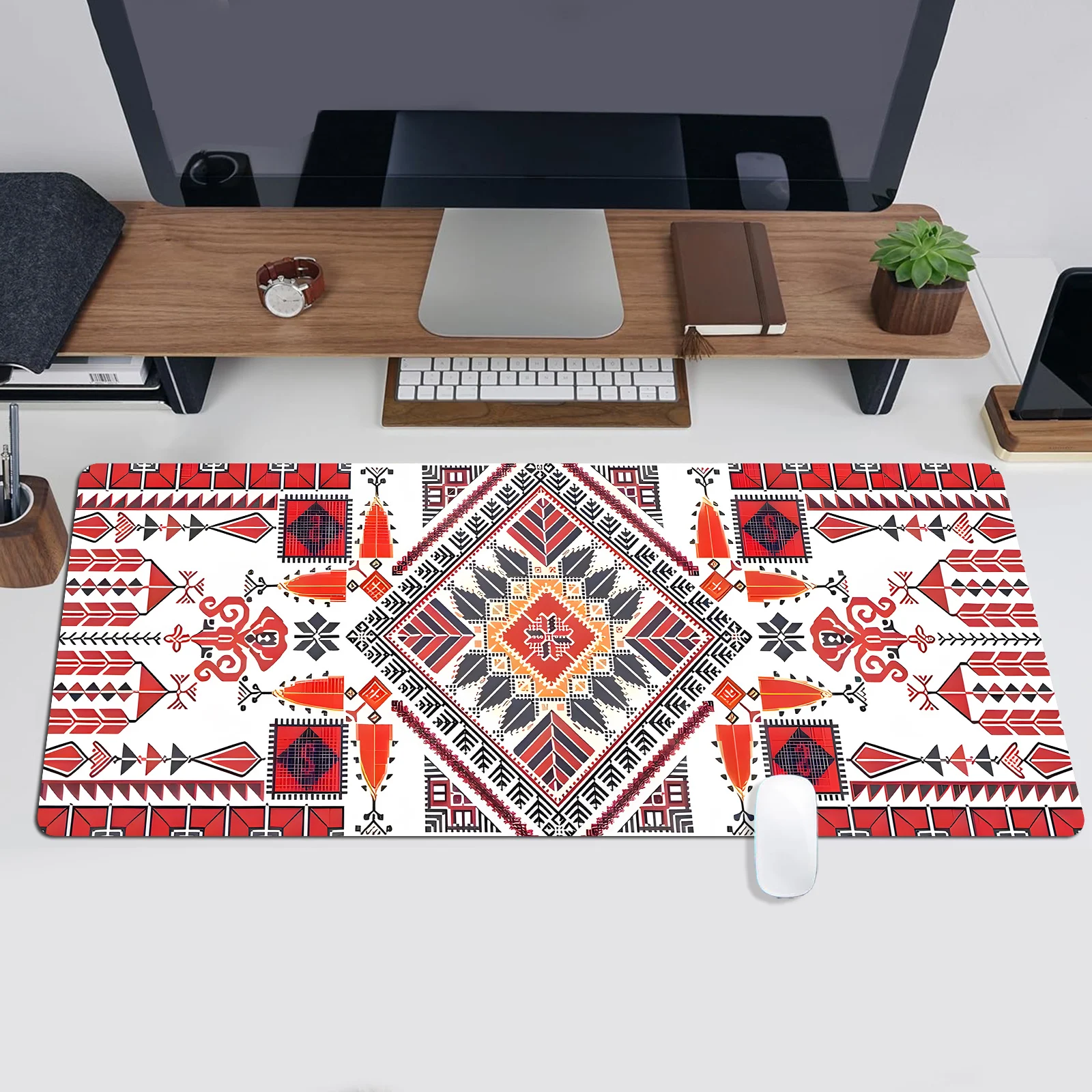 Geometric Pattern Extended Mouse Pad 80 x 30cm Non-Slip Stitched Edges Suitable for Gaming, Desktop, Abstract Use Polyester Rubb 3