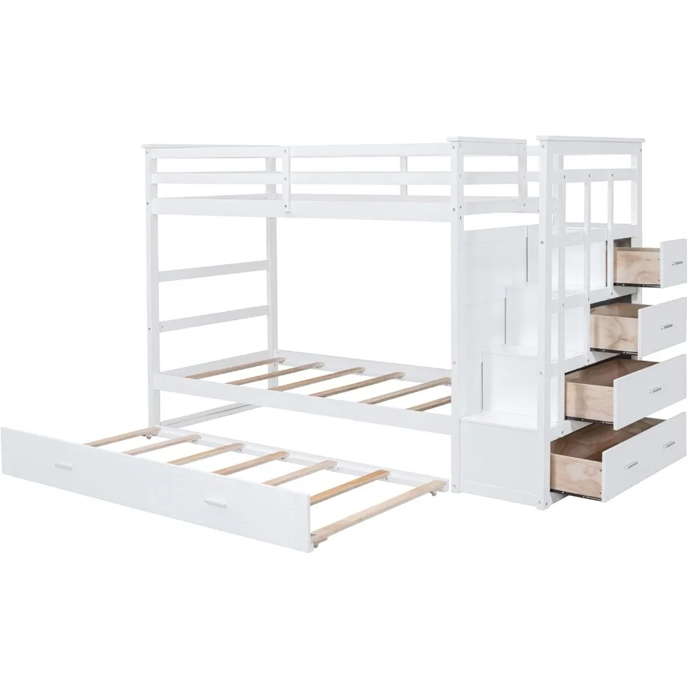 Twin Over Twin Bunk Bed with Stairs, Solid Wood Bunk Beds,Suitable for teenage boys and girls, free shipping 5