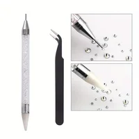 Dual-Ended Rhinestone Picker Pen With Tweezer Set Point Drill Wax Pencil Sticking Picking Dotting Jewelry Tools Decoration Kit 1
