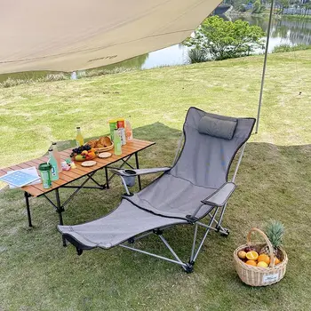 Niceway Foldable Picnic Camping Portable Fishing Chairs Beach Chairs Outdoor Garden Park Single Lazy Chair Backrest Cushion 3