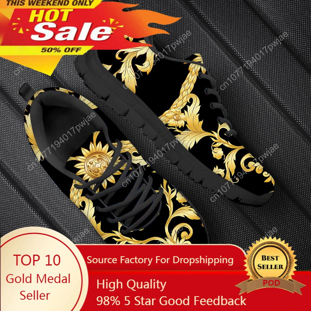 Light Luxury European Pattern Flat Sneakers Non-slip Gauze Breathable Sport Shoes