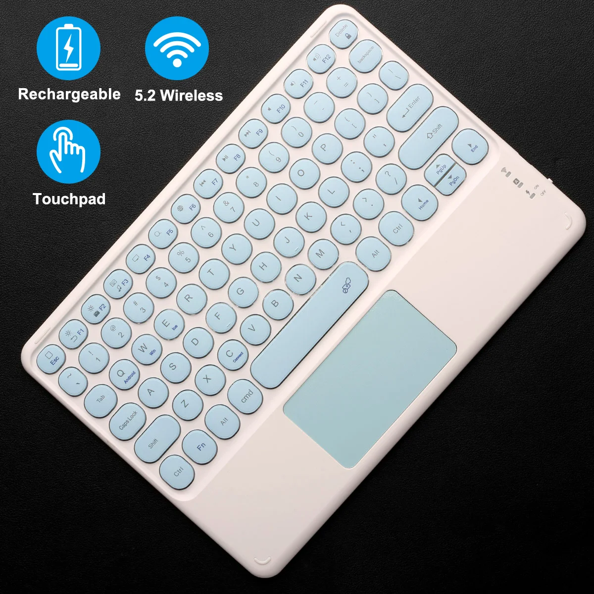 Teclado Bluetooth inalámbrico con panel táctil, teclado recargable portátil ultradelgado para iPad, iPhone, iOS Android Windows