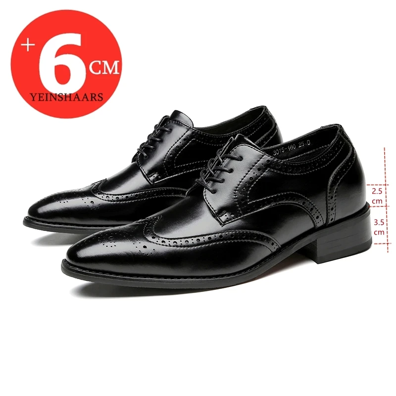 

High Quality Genuine Leather Brogue Men Elevator Shoes 6CM Height Increase Oxford Men Formal Dress Shoes Business Office Wedding