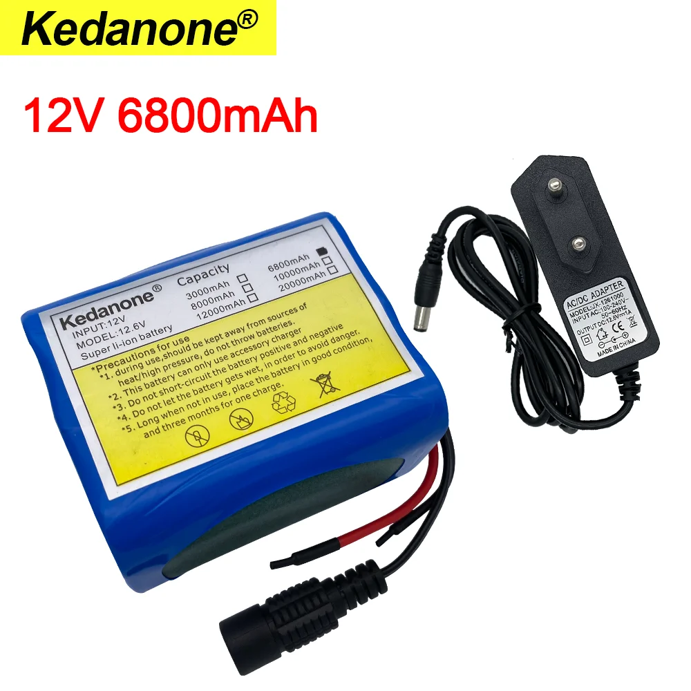 Batteria Kedanone 18650 12V 6.8 Ah 6800Mah Batterie Ricaricabili Con Batteria Al Litio Bms Scheda Di Protezione + Caricabatterie 12.6V