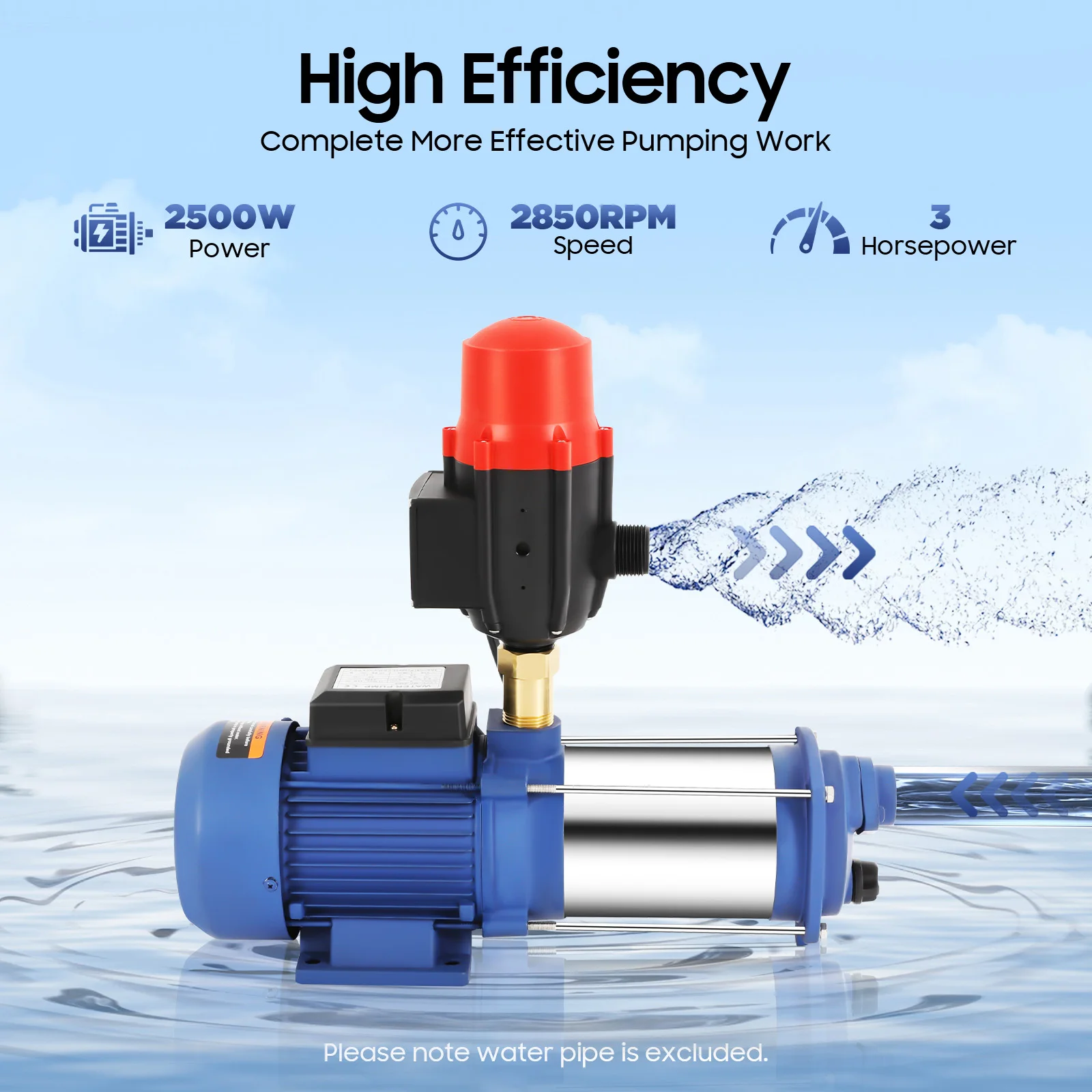 2500W Zentrifugalpumpe 3,5 PS Edelstahl Selbstansaugende Pumpe 2850 U/min Wasserdruckerhöhungspumpe Wasserdruckpumpe für Industrieanwendungen – Detail 1