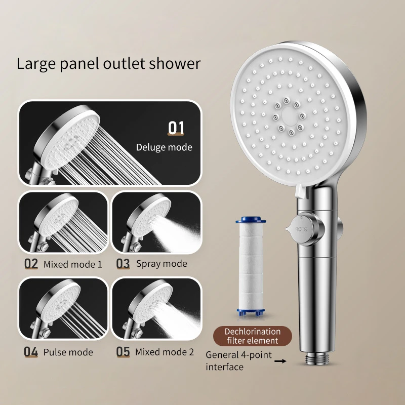 5 Modes Large Panel Water Saving Shower Head Adjustable High Pressure