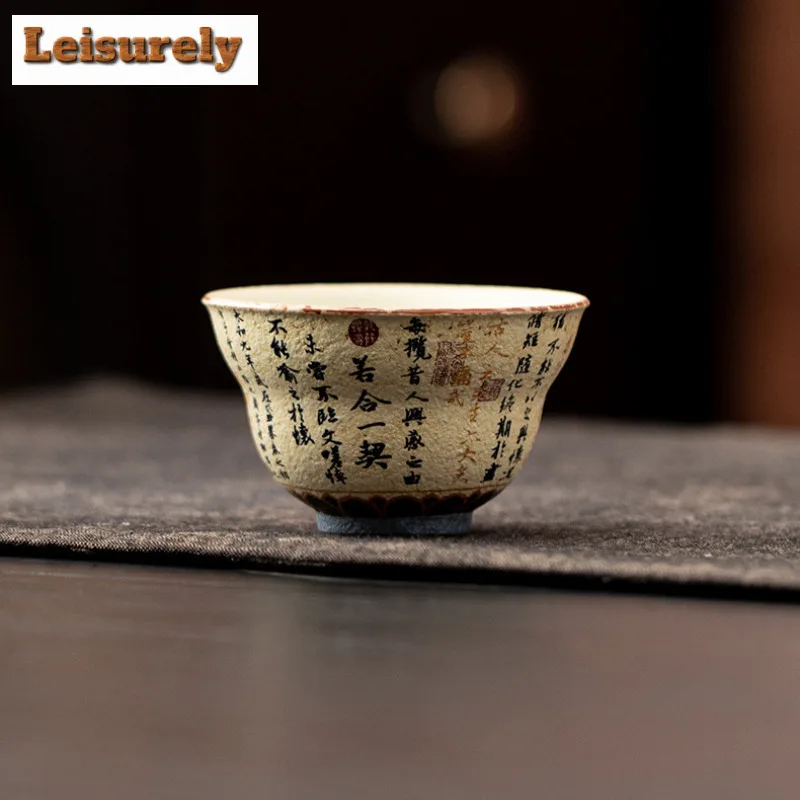 Blue And White Firestone Red Orchid Pavilion Preface Teacup Retro Tea Bowl Mug Tea-tasting Personal Cup Chazhan Master Cups Gift