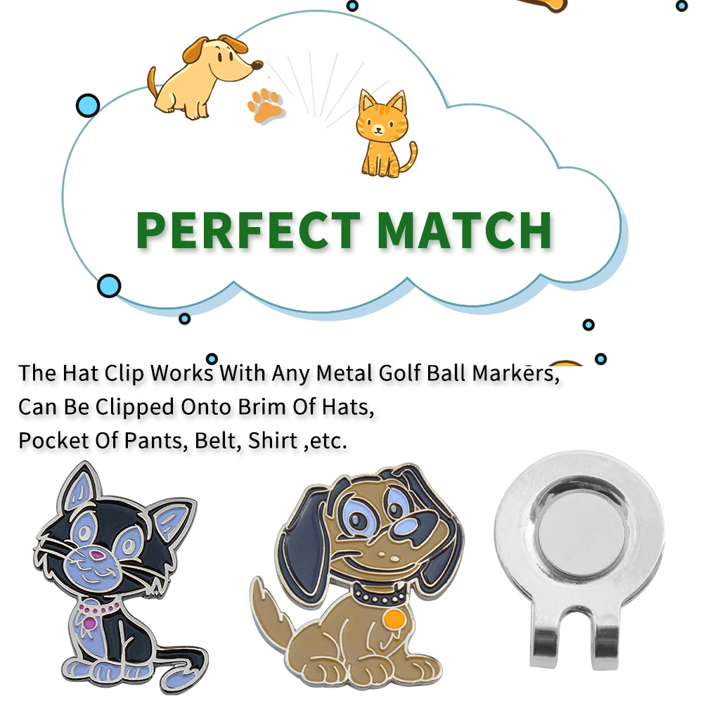 1pc Cute Cat & Dog Golf Hat Clip &ndash; Magnetic Ball Marker Stylish Accessory for Golf Caps.