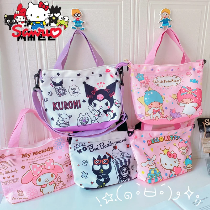 

Sanrio Melody Kuromi Hello Kitty Cinnamoroll Pochacco Canvas Shoulder Carry-on Lunch Box Crossbody Backpack Casual Clutch Bag