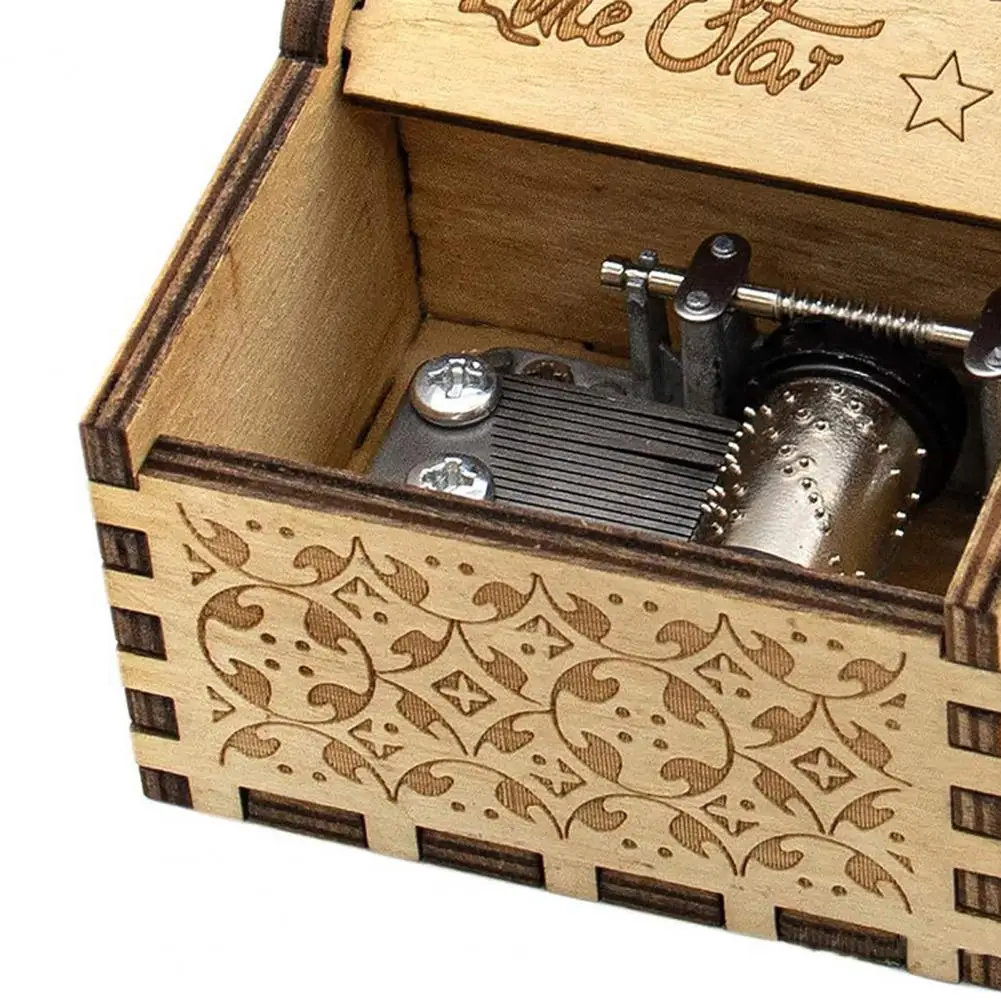 Wood Music Box Engraved with Handle Soothing Melody Mini Mechanical Box for Girlfriend Boyfriend