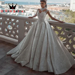 V Neck Sleeveless Wedding Dresses Exquisite Crystal Lace Floor Length Bridal Ball Gowns For Women Robe De Mariée Custom Y08X