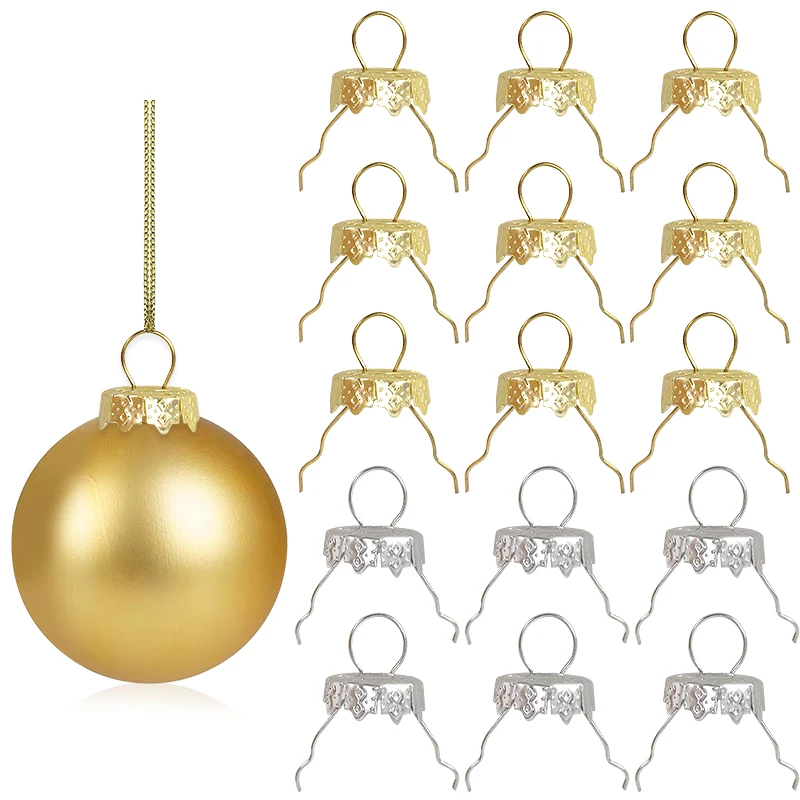 Christmas Decorations 50/100pcs Round Christmas Ornaments Caps Gold Silver Removable Metal Hangers DIY Xmas Balls Hanging Hats for Home