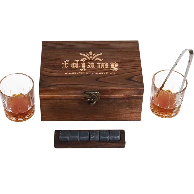 2 Pcs old fashioned whiskey glass with whiskey stone and wooden gift box barware drinkware men gift