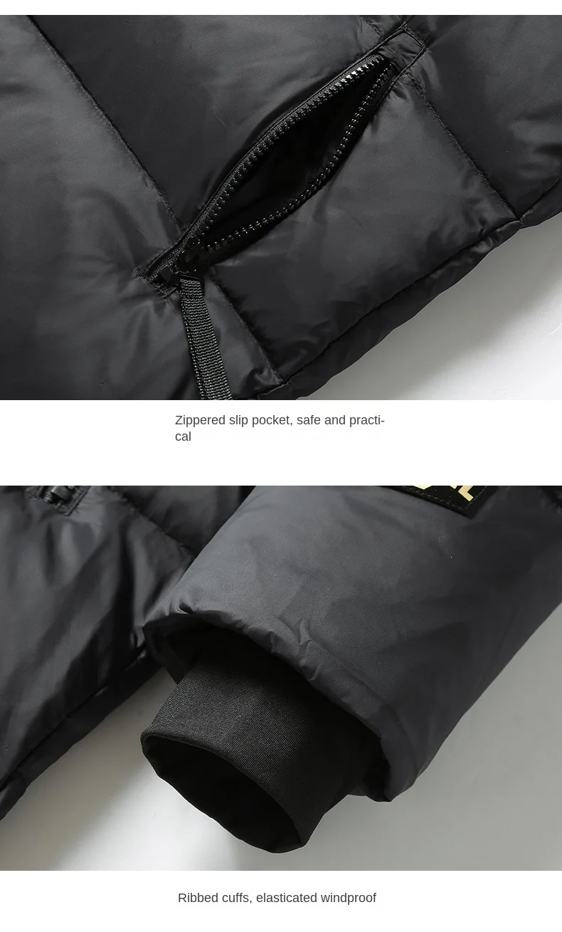 Men's Black Gold Down Jacket Autumn Winter New Solid Color Fashion Thickened Warm Outdoor Travel Hooded Windbreaker Men's Jacket