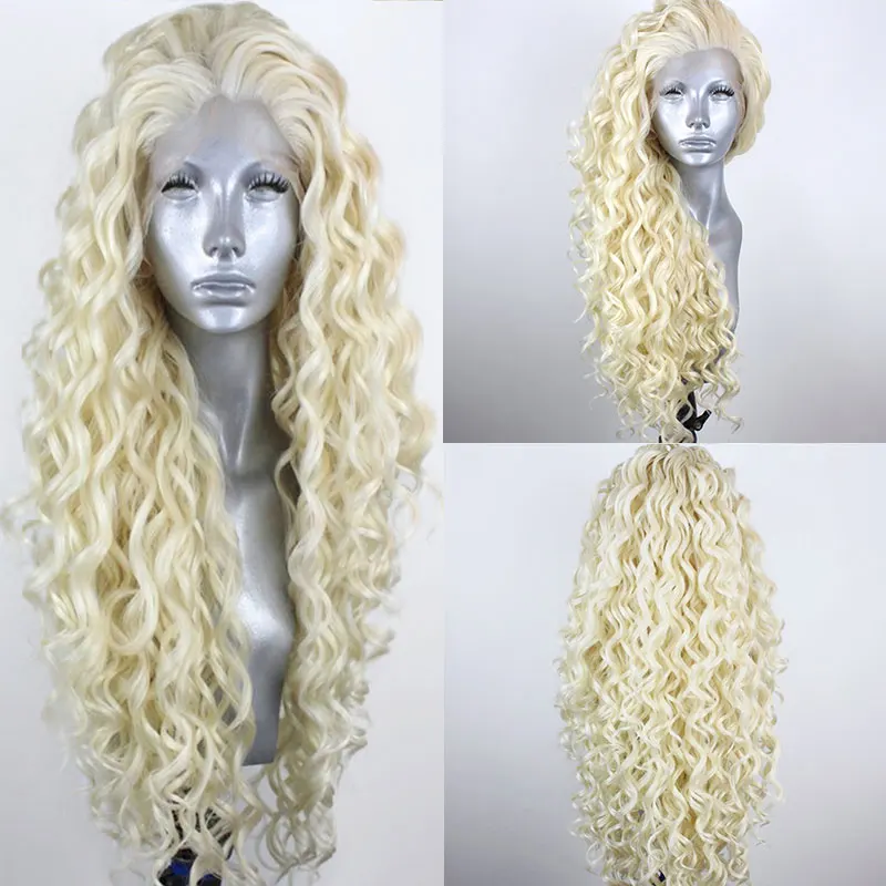 

Bombshell Honey Blonde Loose Curly Synthetic Lace Front Wigs High Quality Heat Resistant Fiber Natural Hairline For White Women