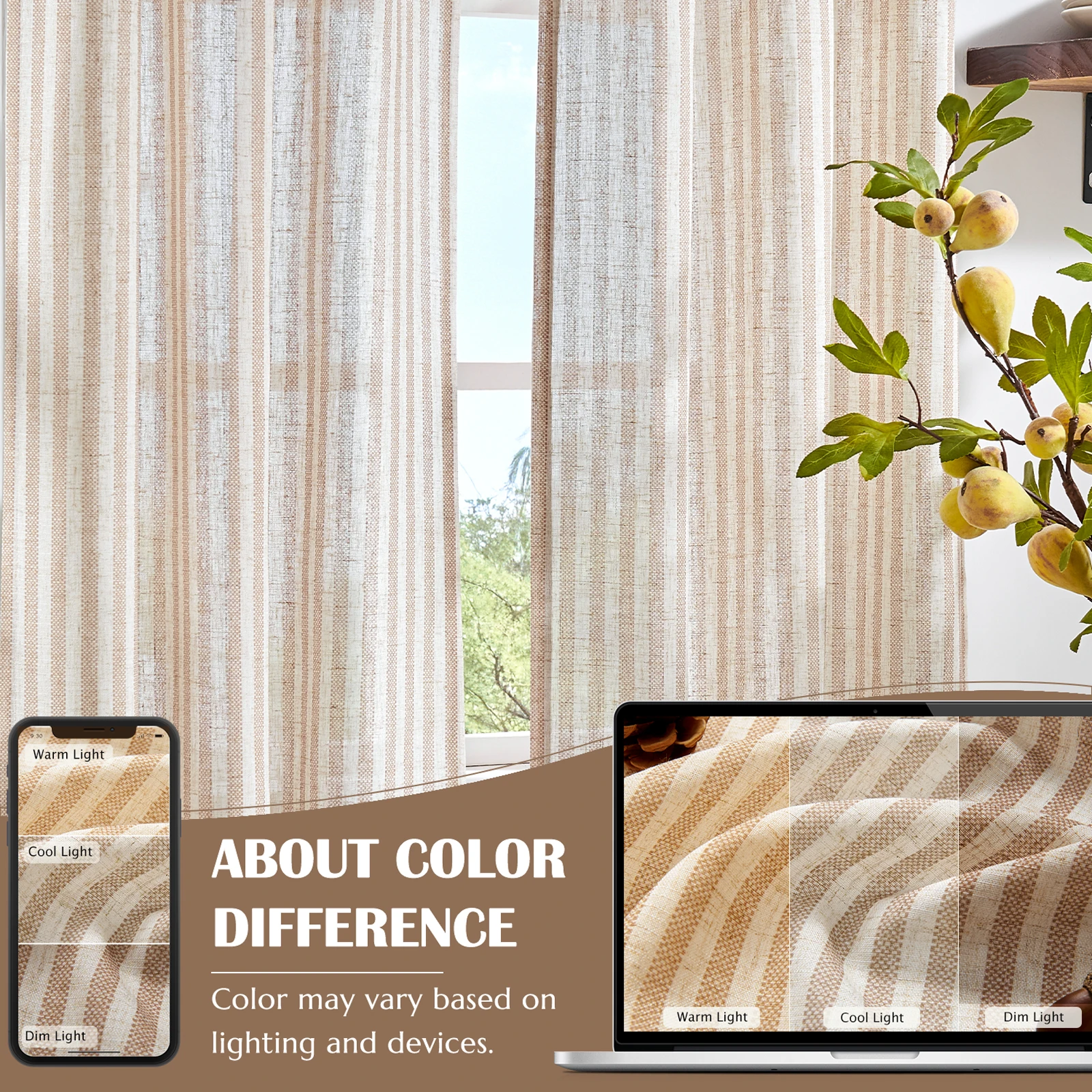 Window Curtains Decor Curtains Cotton And Linen Curtains JINCHAN 2 Panels Linen Kitchen Curtains Japanese Striped Short Cover Curtains Rod Pocket Home Interior Shade Window Drapes Cafe
