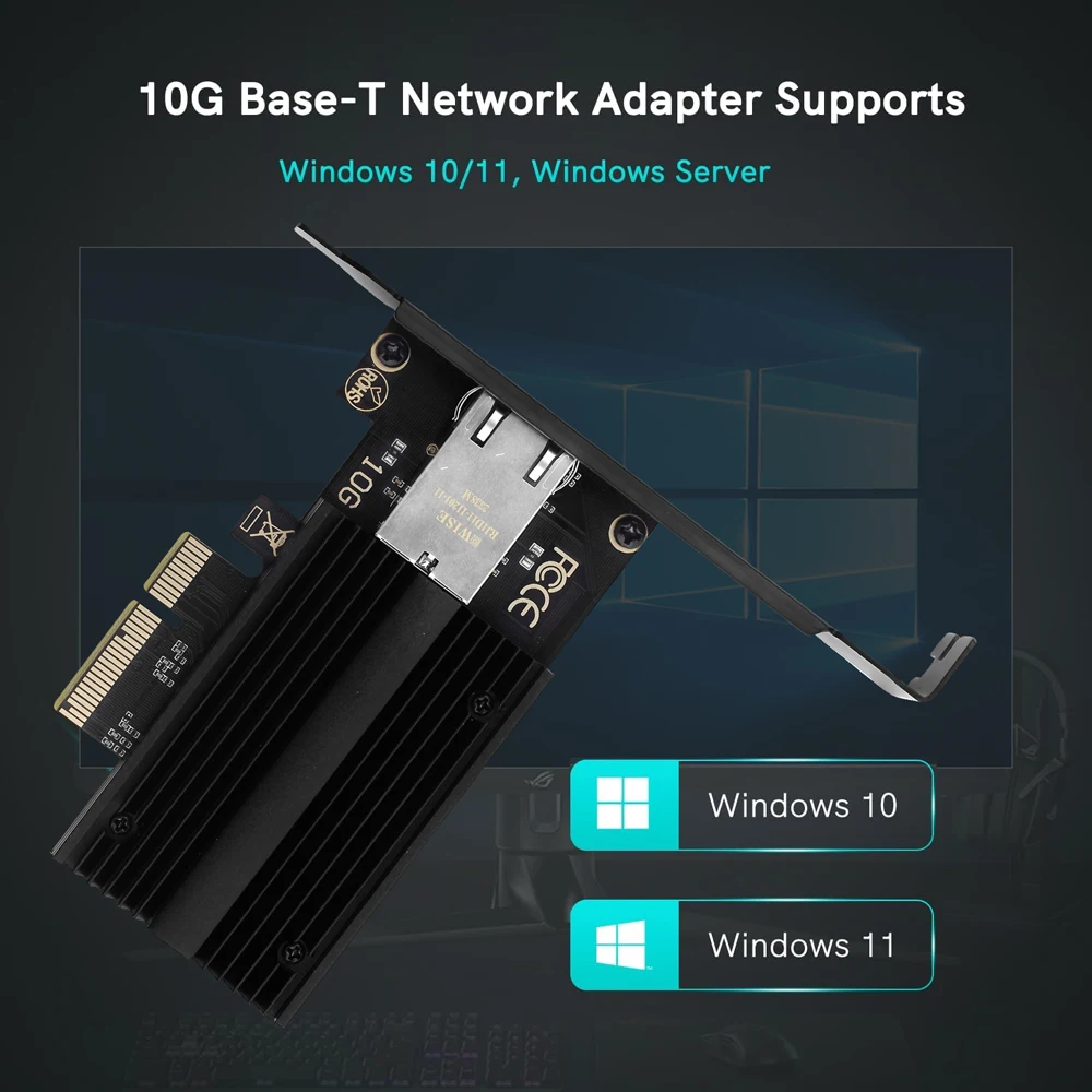 Adaptador Lan com Fio Ethernet para Desktop Interface Ethernet 10gbps Aqc113 Pcie para Rj45 100mbps 1g 2.5g 5g 10gbps Win10 11 - Imagem 6