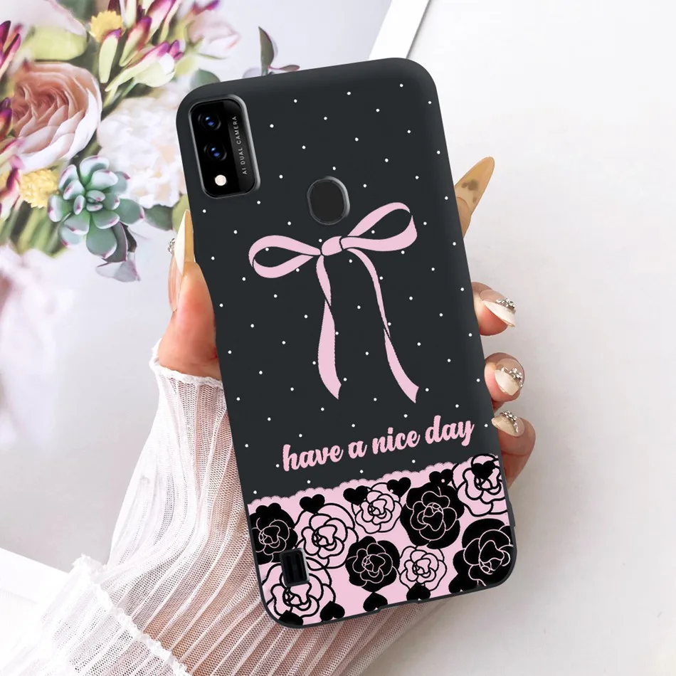 Charming Floral Butterfly Cat Black Silicone Phone Case