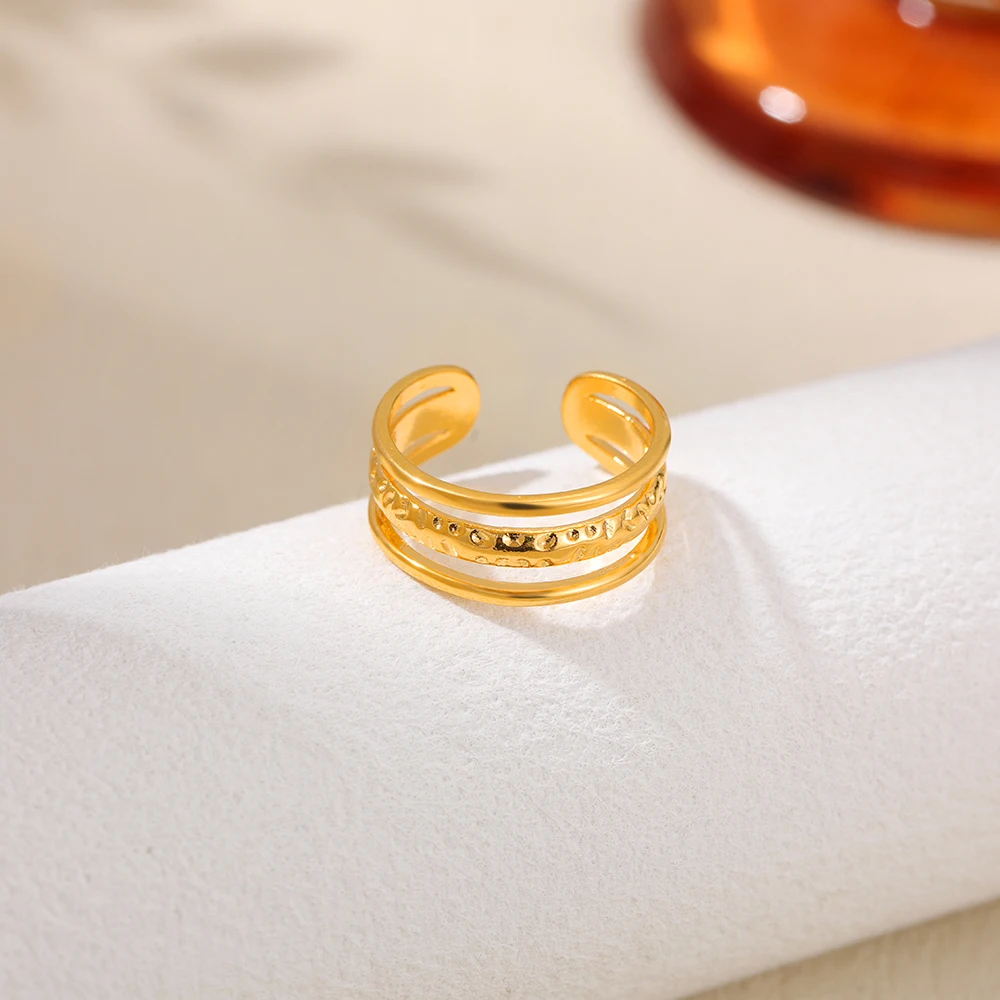 New Hammered Open Thumb Ring for Women Unique 18K Gold-Plated Layered Rings Waterproof Vintage Wedding Jewelry Gift Dropshipping