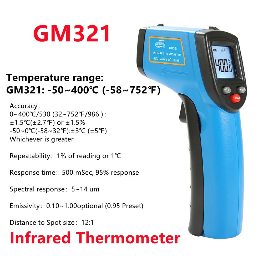 

5PCS GM321 -50~400℃ Digital Infrared Thermometer Non-Contact Pyrometer Industrial Handheld IR Temperature Meter Gun Laser