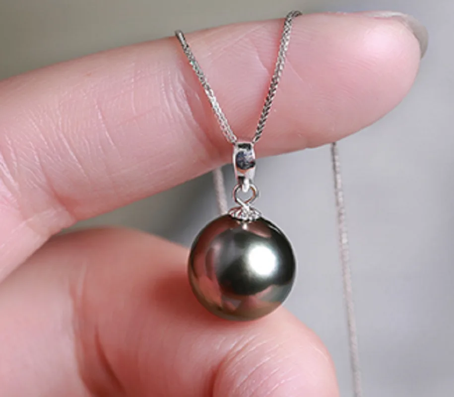 

Huge 11-12mm Genuine Black Green Perfect Round Pearl Pendant Necklace Women Jewelry Wedding Party Gift 925 Sterling Silver 3688