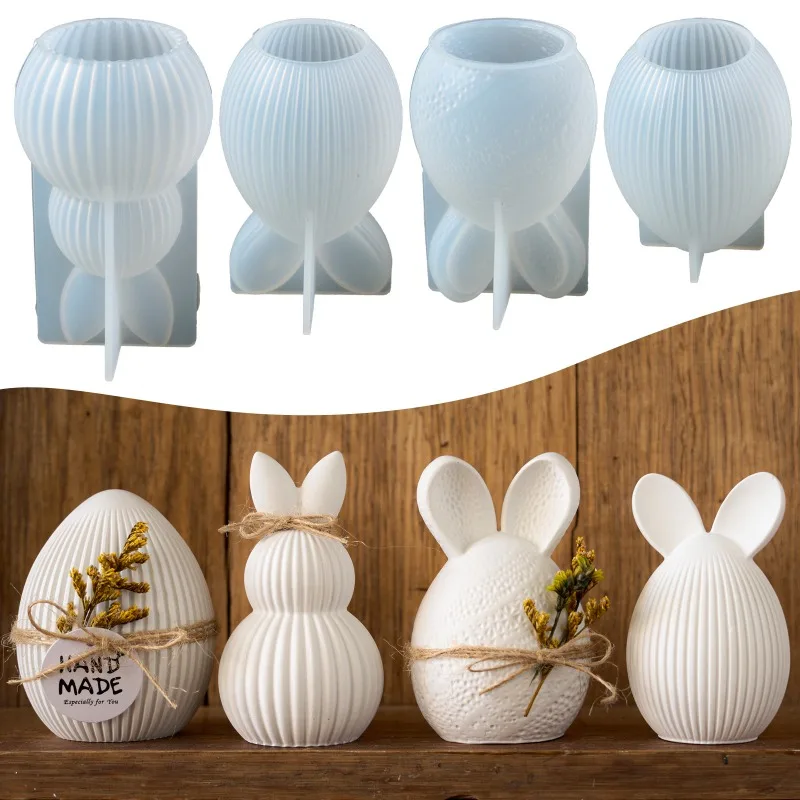 3D Stripe Rabbit Silicone Mold DIY Easter Egg Bunny Aromath Soap Candle Molds Plaster Resin Craft DIY Clay Molds Home Decor Silicone Mold