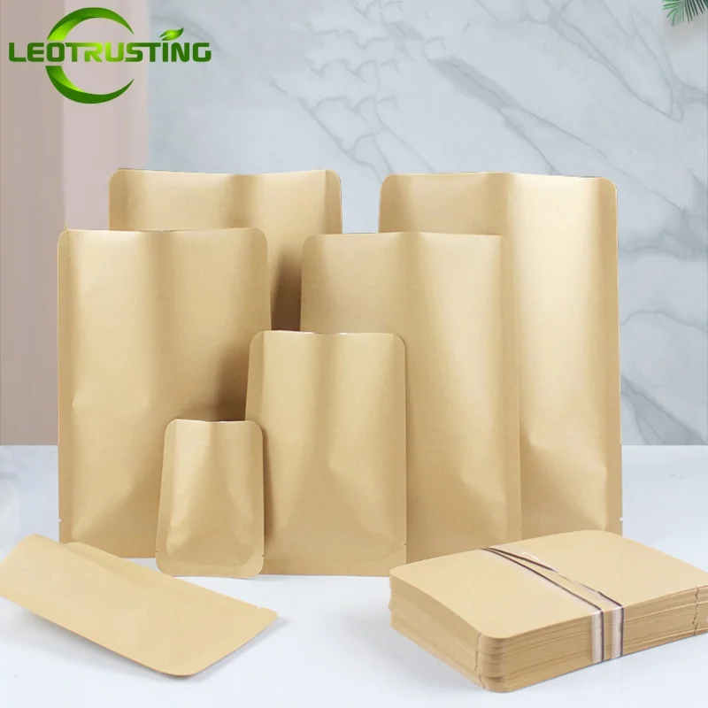 100PCS Flat Kraft Paper Open Top Packaging Bag DIY Matcha Cocoa