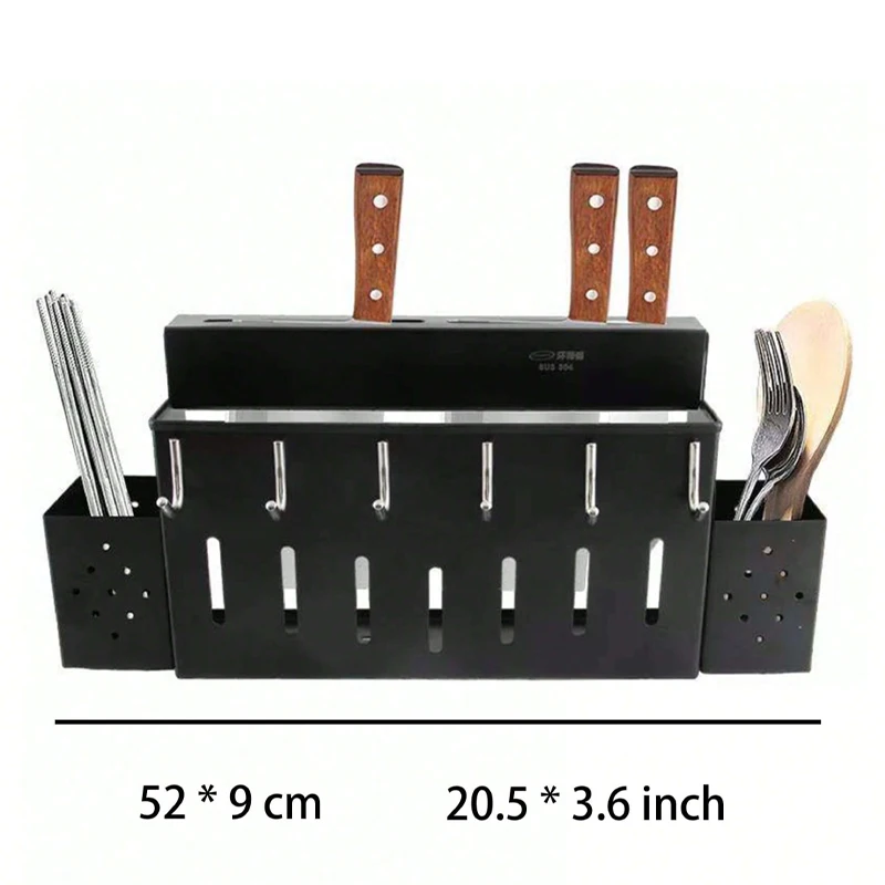 Stainless Steel Mounted Stand Knife Holder,Cutlery Storage Rack,Spoon Forks Organizer,Container with Drying Drainer