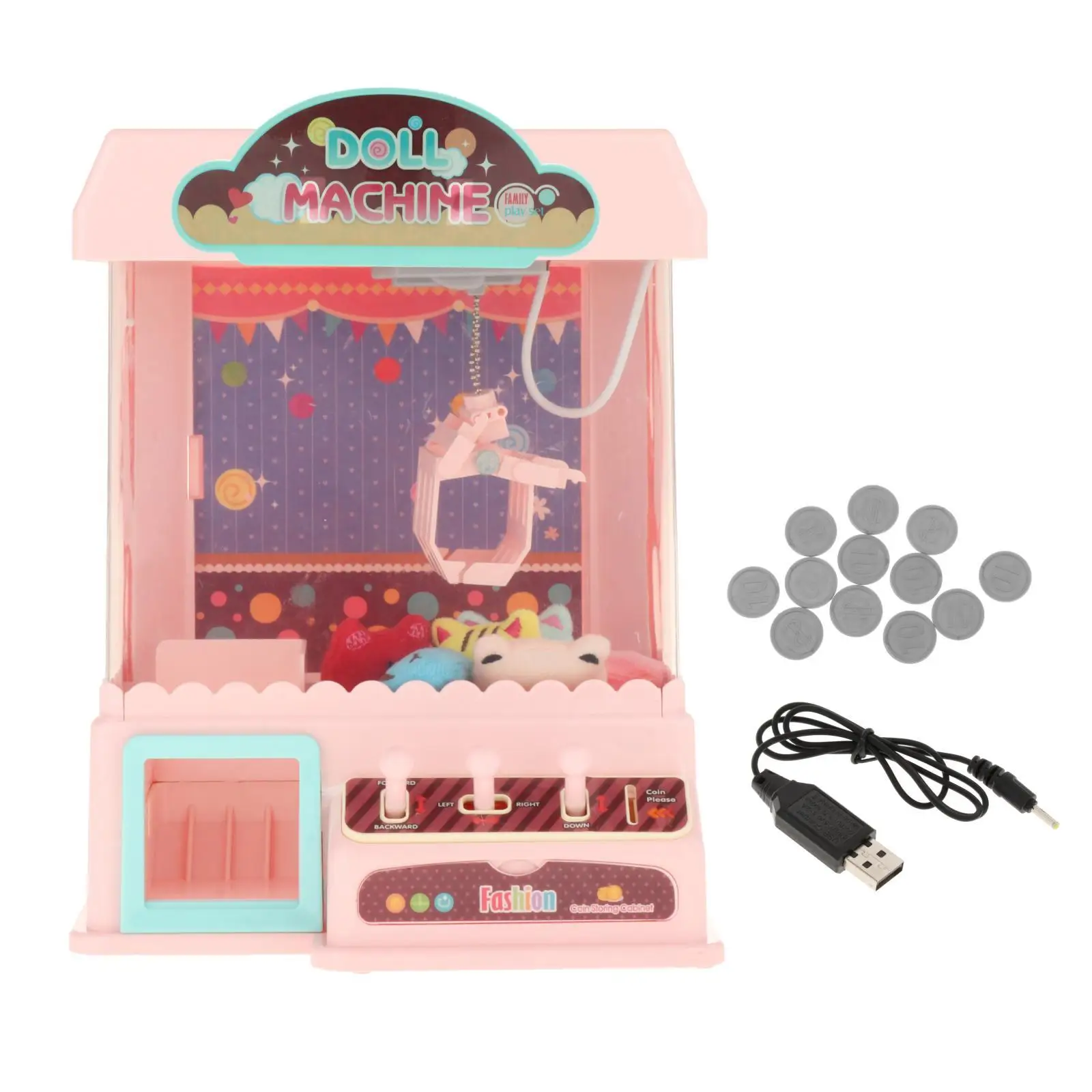 Rechargeable Claw Machine with 6 Dolls Play House Dollhouse Gifts Girl Grab Doll 4