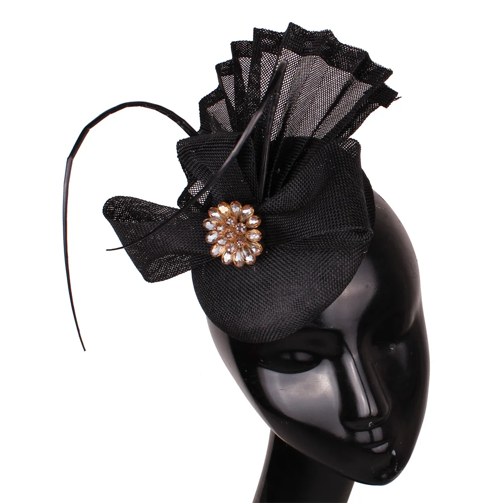 

Black Party Tea Race Wedding Fascinator Hat Elegant Ladies Headbands With Feather Headwear Clips Occasion Church Headpiece