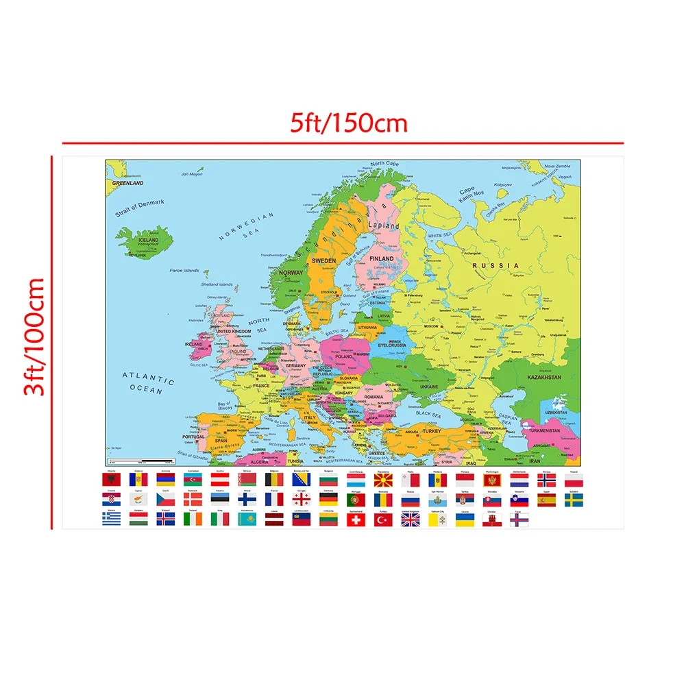 The Europe Map 150*100cm Non-woven Canvas Painting Vinyl Large Poster Wall Hanging Picture Home Decoration School Supplies