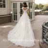 Woman Wedding Dress Customized Cap Sleeve Scoop Neck Lace Applique Sweep Train Illusion Back Buttons Princess Bridal Gown 2