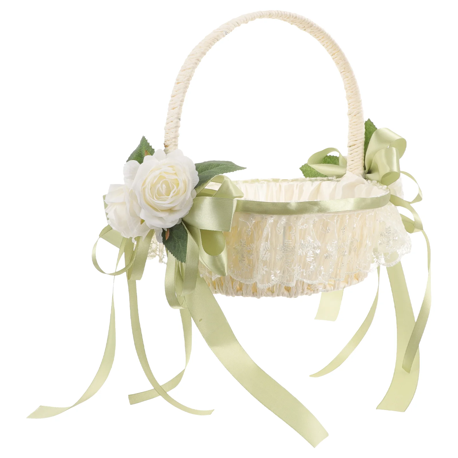 Wedding Ceremony Decoration Flower Girl Basket Rustic with Handle Petal Handheld Small Bowknot Fabric Stunning 5