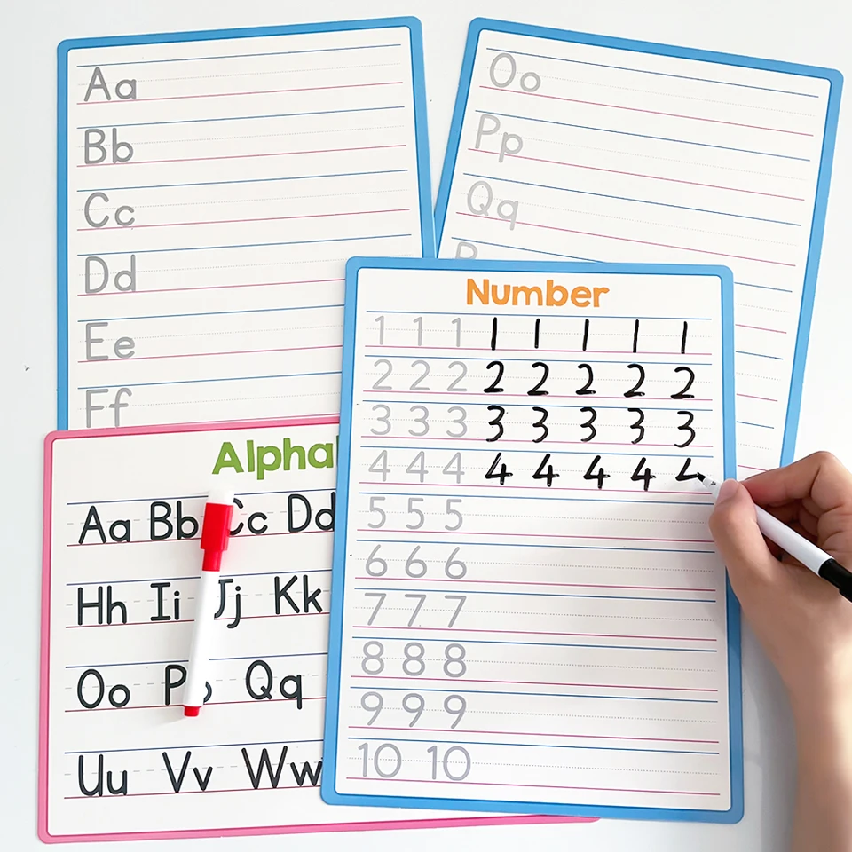 Planche de traçage Alphabet A-Z et numéro 1-10, Double face, effaçable à  sec, pratique d'écriture pour enfants de la maternelle, apprentissage des  lettres - AliExpress, image size:960x960