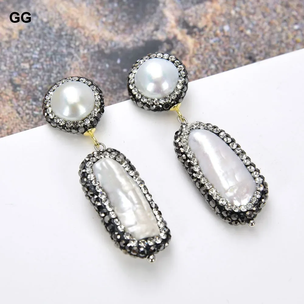 

GG Natural White Biwa Pearl Trimmed With Marcasite Crystal Earrings 925 Silver Stud