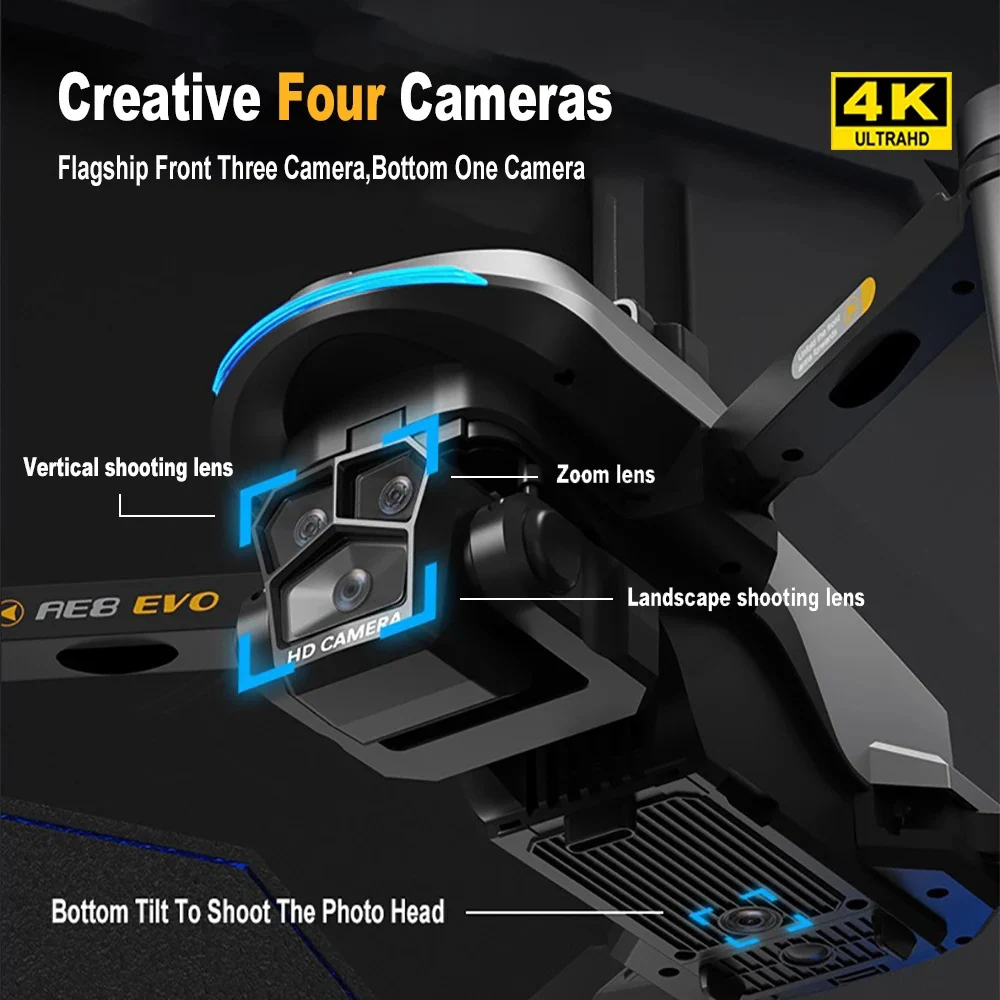 AE8 EVO GPS Drone 4K professionale HD doppia fotocamera con schermo 5G WIFI 360 ° Droni FPV quadricottero Rc senza spazzole per evitare ostacoli - immagine 3