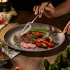 Retro Stainless Steel Storage Trays Kitchen Dinner Plate Round Snow Gray Tableware Plate Coffee Dessert Cake Serving Dishes 4